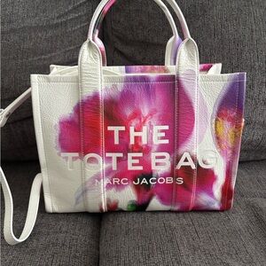 Marc Jacobs White Tote Bag with Pink and Purple Floral Print